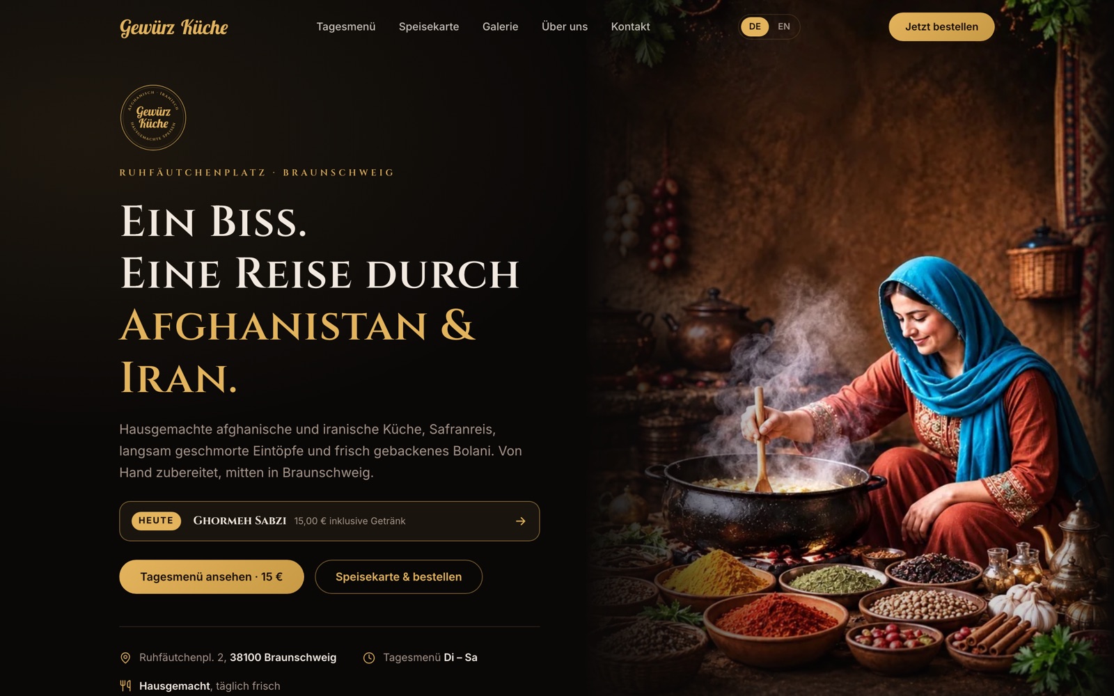 Home page of gewürzküche.de on a desktop screen